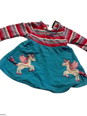 Rare Editions Teal Dress with Pink & Red Striped Long Sleeve Top